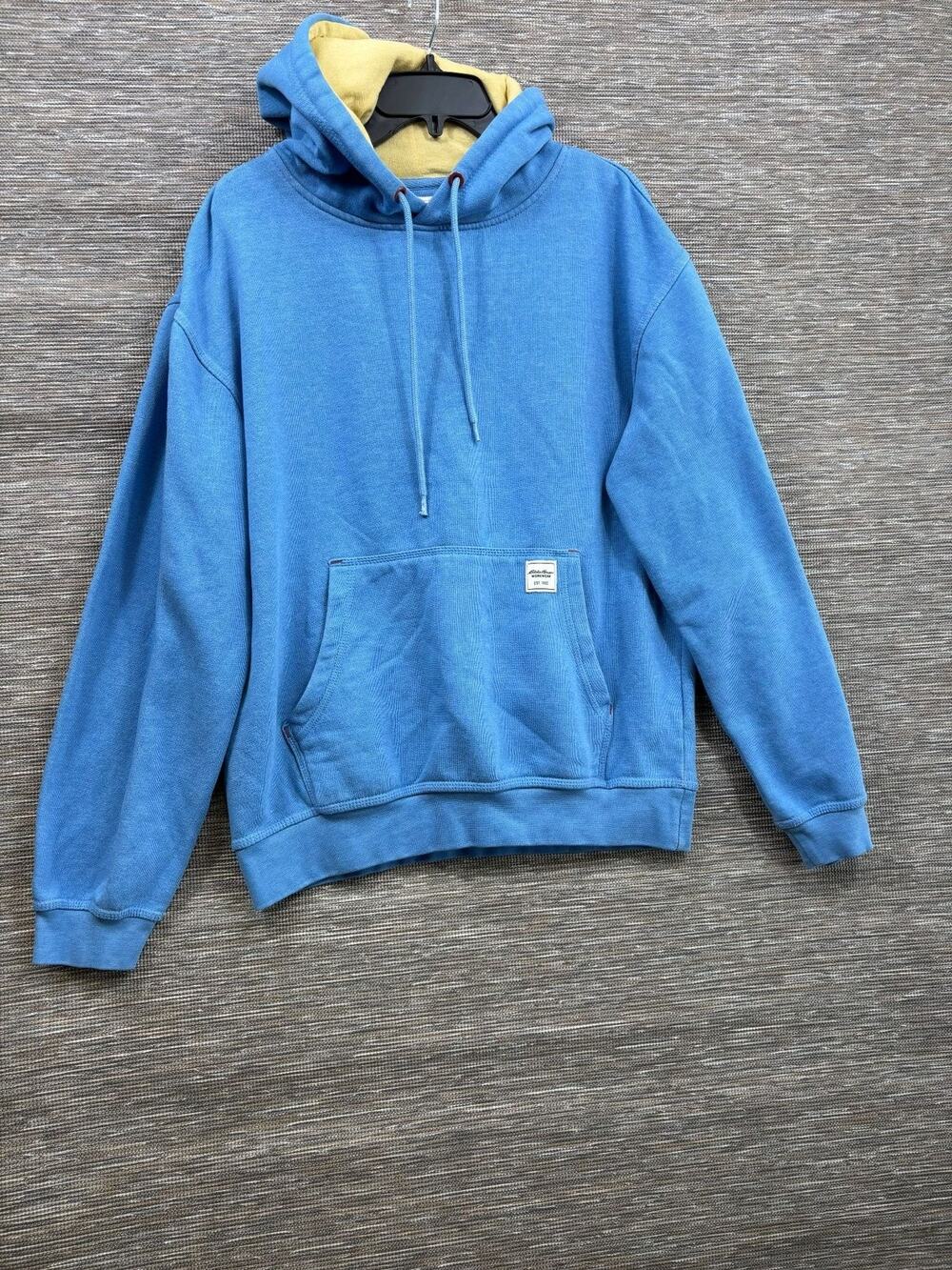 Eddie Bauer Hoodie Mens Medium Blue Workwear Foreman Fit Fleece Pullover Logo